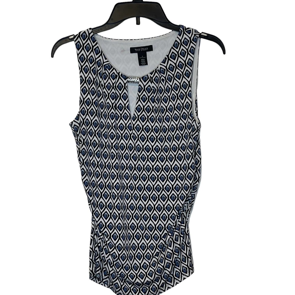 White House Black Market Women's Top Geometric Ruched Sleeveless Keyhole Small